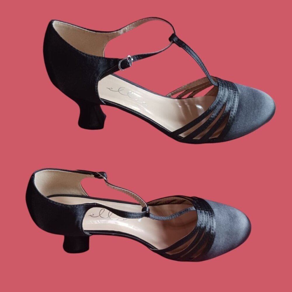 Ellie 254 lucille dress pump Satin T-Strap Shoes With Low Heel Black Size 12 - Picture 8 of 12